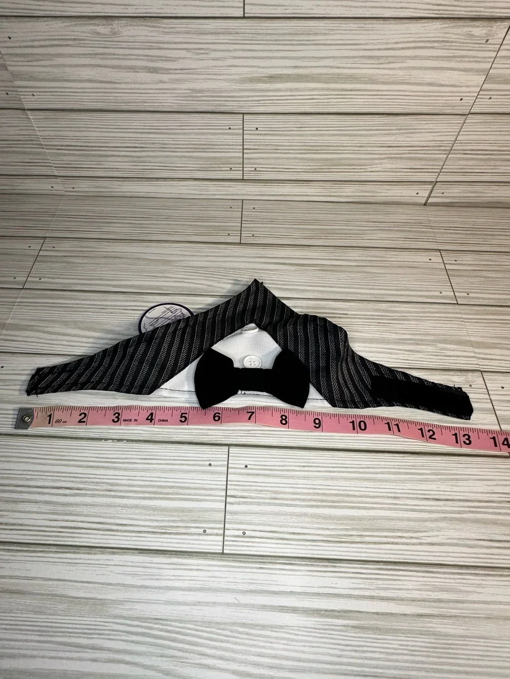 Classic Black Pinstripe Dog Cat Bandana with Bow Tie XS Formal Special Occasion